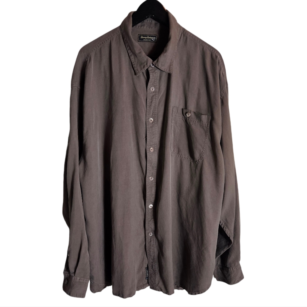 Tommy Bahama Island Soft Brown Button Up Down Shirt Size XXL Silk Wool Blend